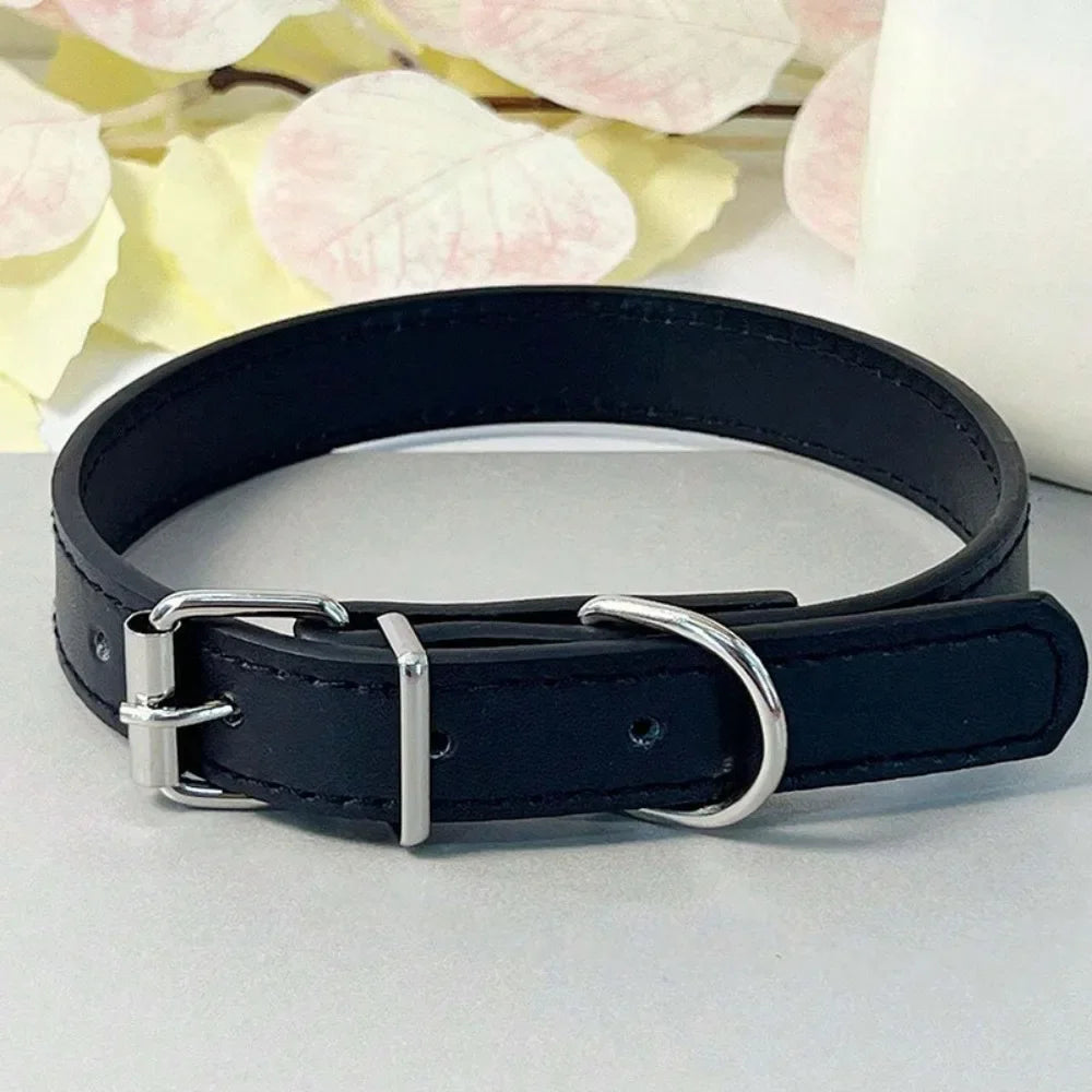 Dog Collar Simple Pet Collar Flat Cat Leather Collar with Bell Multicolor Non-strangled Collar