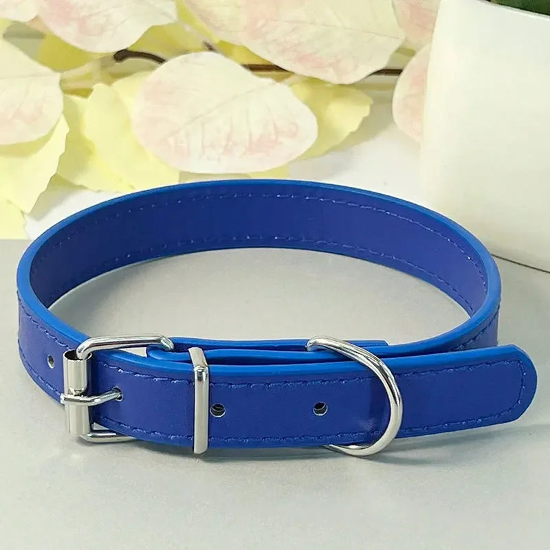 Dog Collar Simple Pet Collar Flat Cat Leather Collar with Bell Multicolor Non-strangled Collar