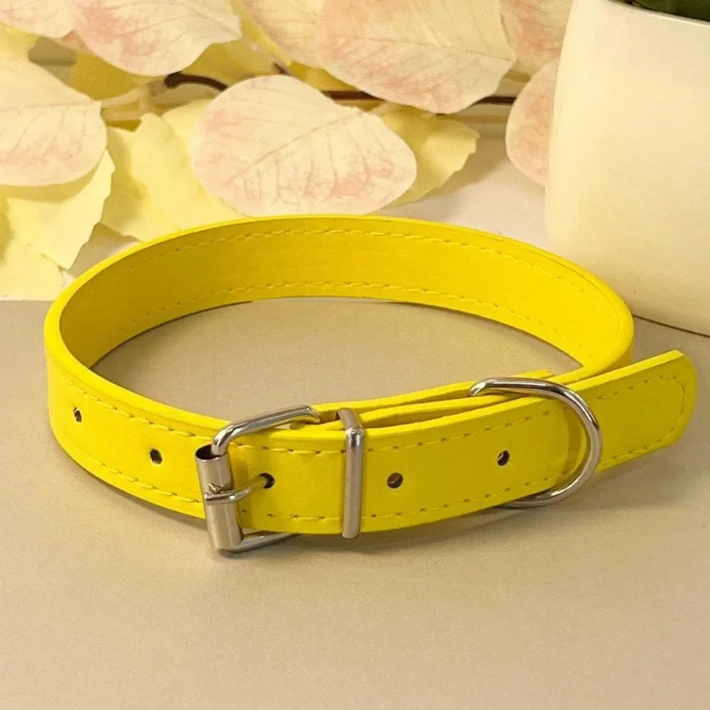 Dog Collar Simple Pet Collar Flat Cat Leather Collar with Bell Multicolor Non-strangled Collar
