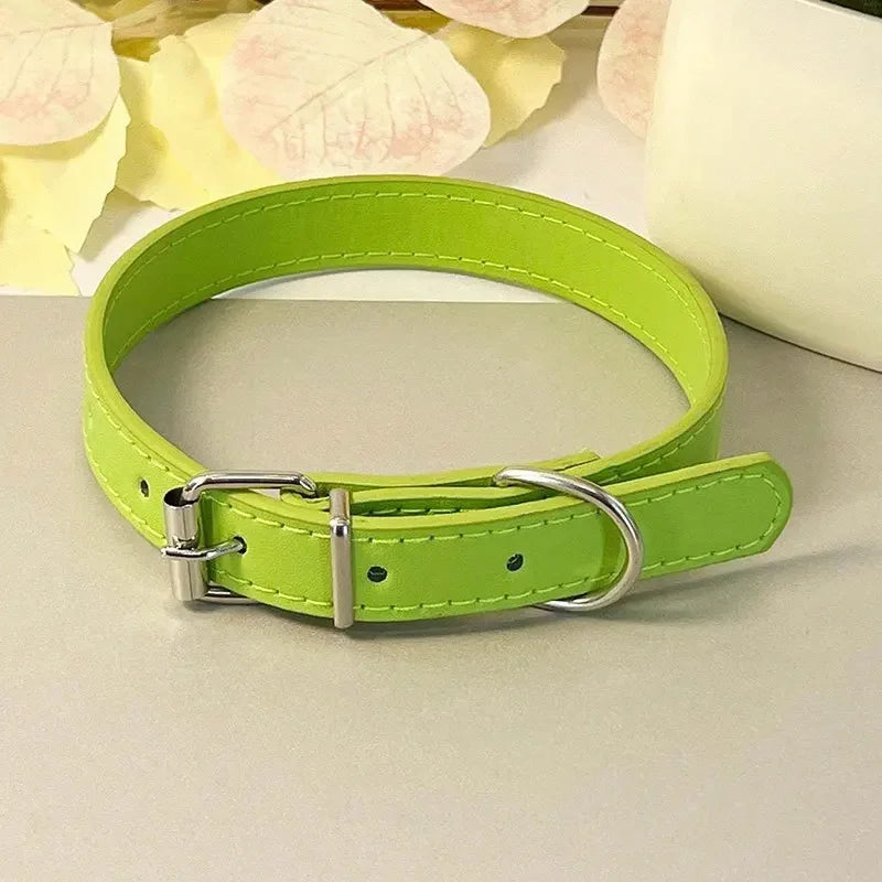 Dog Collar Simple Pet Collar Flat Cat Leather Collar with Bell Multicolor Non-strangled Collar
