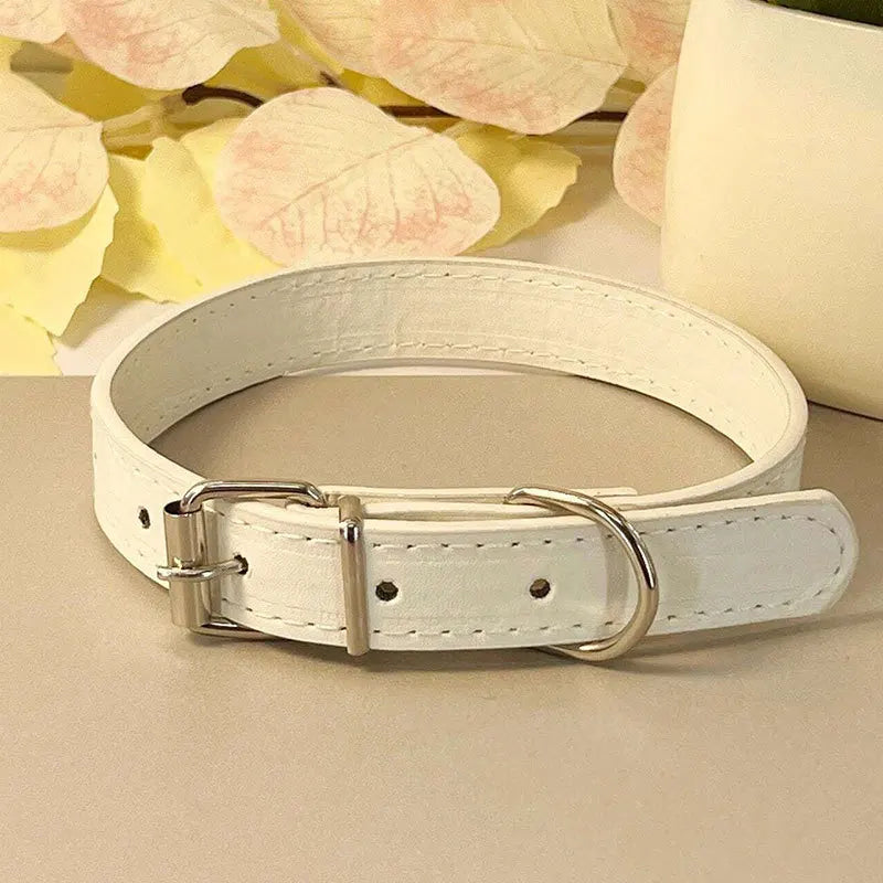 Dog Collar Simple Pet Collar Flat Cat Leather Collar with Bell Multicolor Non-strangled Collar