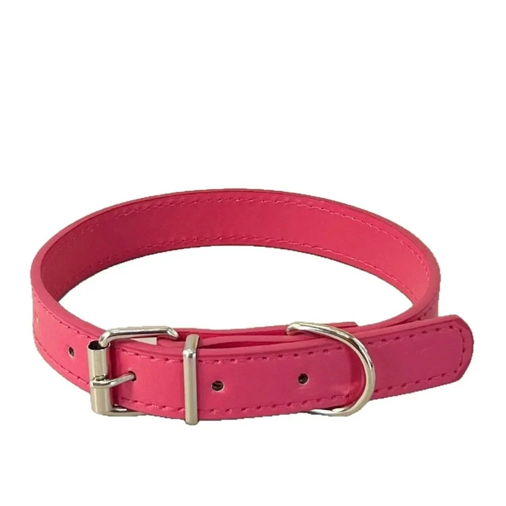 Dog Collar Simple Pet Collar Flat Cat Leather Collar with Bell Multicolor Non-strangled Collar