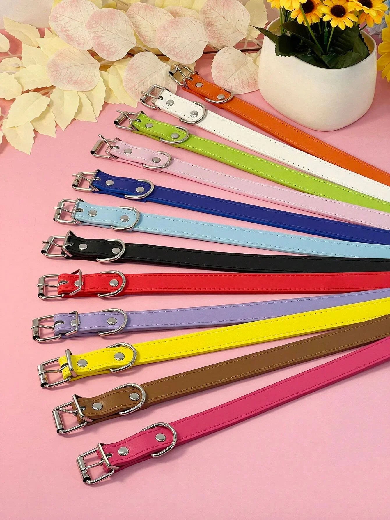 Dog Collar Simple Pet Collar Flat Cat Leather Collar with Bell Multicolor Non-strangled Collar