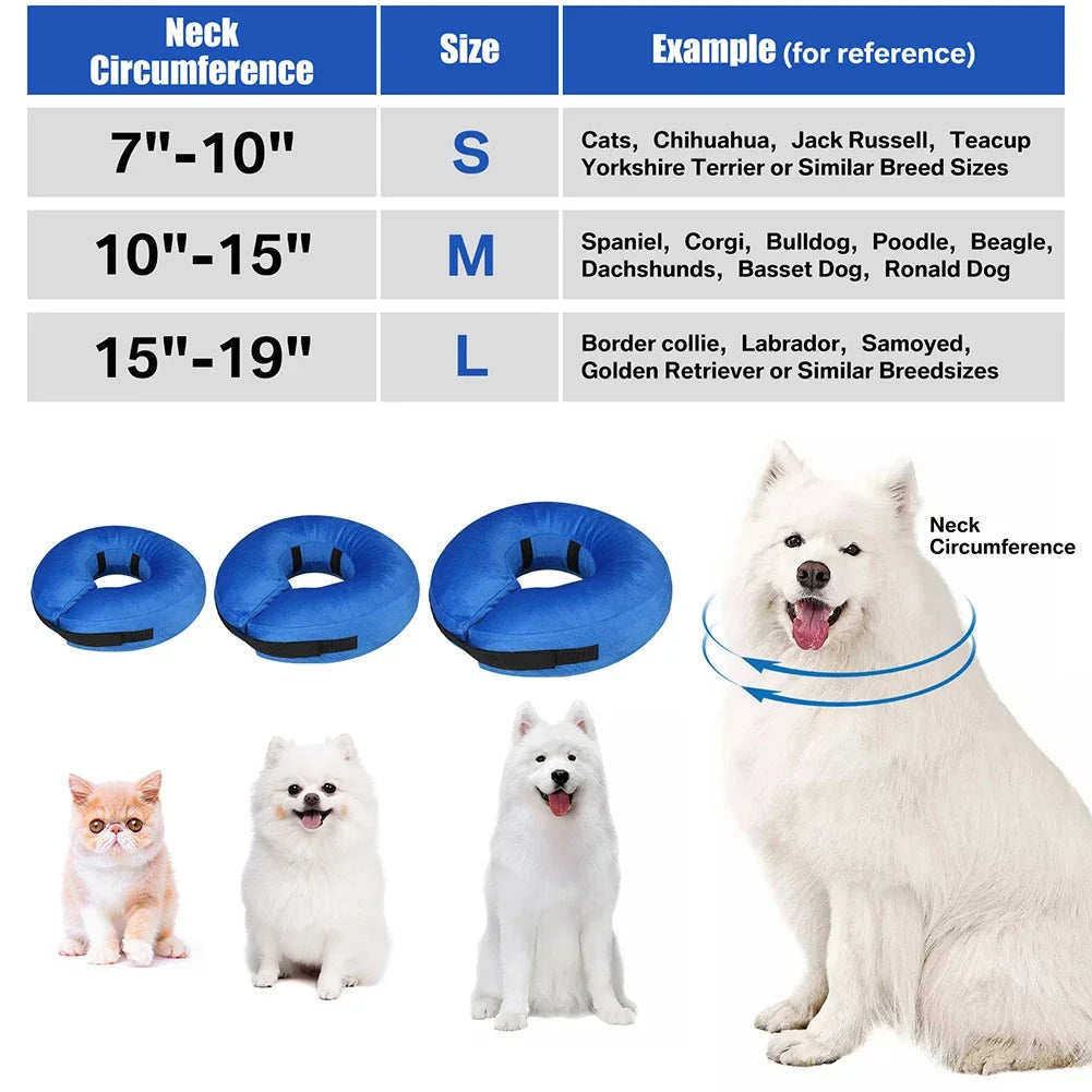 Dog Collar After Surgery Protective Inflatable Soft Blow Up Collar For Pet Recovery for Small Medium Large Dogs Cats Drink Eat
