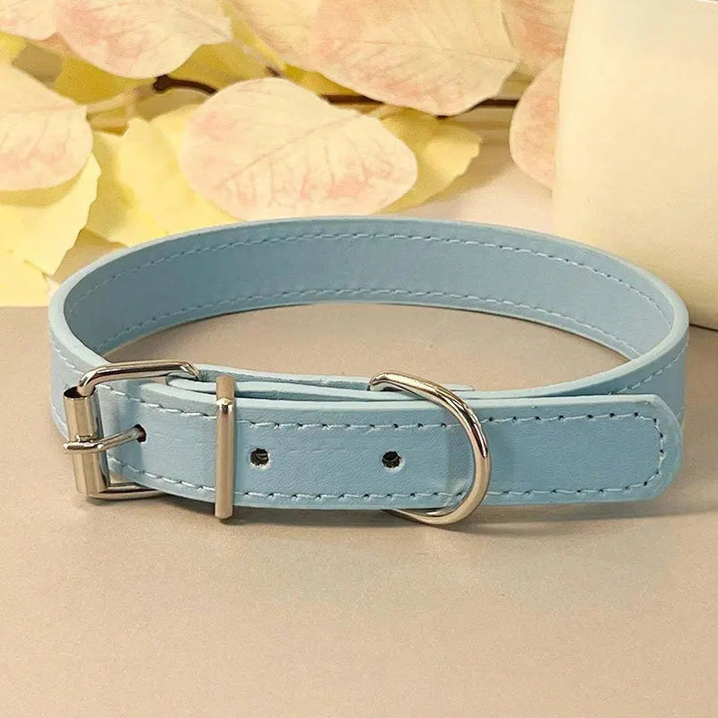 Dog Collar Simple Pet Collar Flat Cat Leather Collar with Bell Multicolor Non-strangled Collar