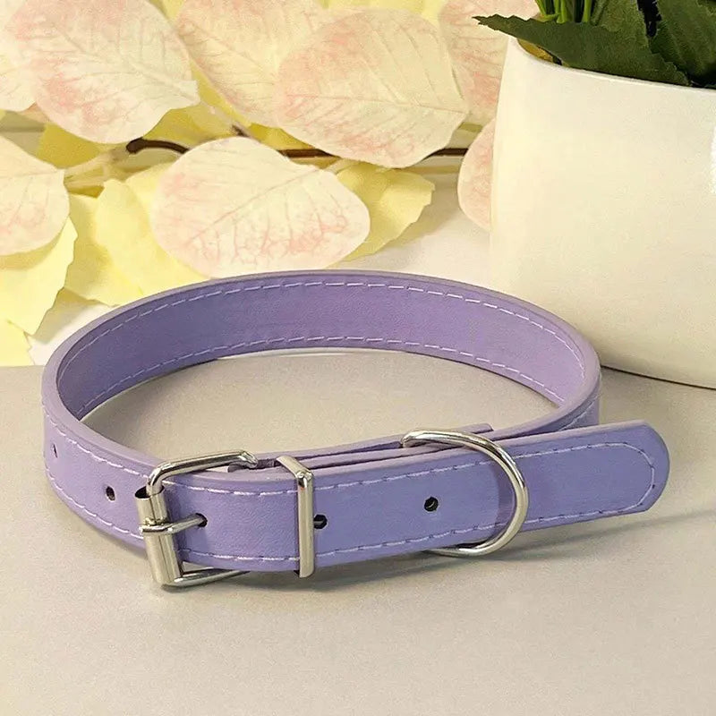 Dog Collar Simple Pet Collar Flat Cat Leather Collar with Bell Multicolor Non-strangled Collar