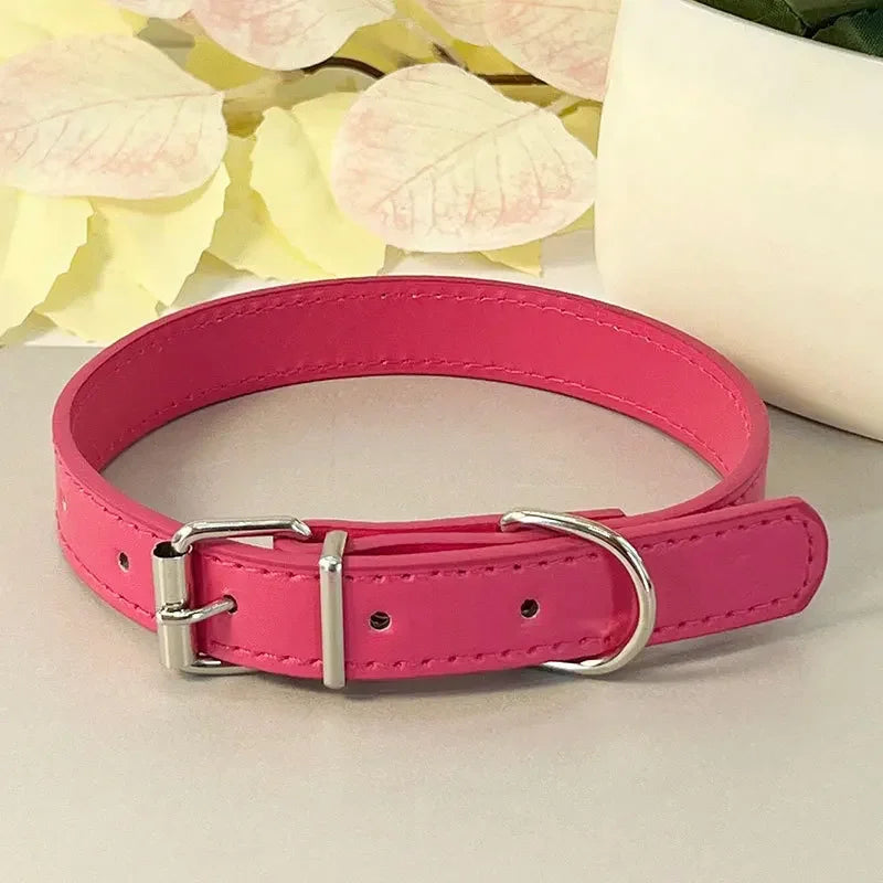 Dog Collar Simple Pet Collar Flat Cat Leather Collar with Bell Multicolor Non-strangled Collar