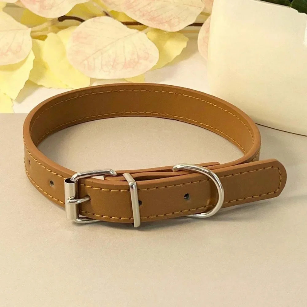 Dog Collar Simple Pet Collar Flat Cat Leather Collar with Bell Multicolor Non-strangled Collar