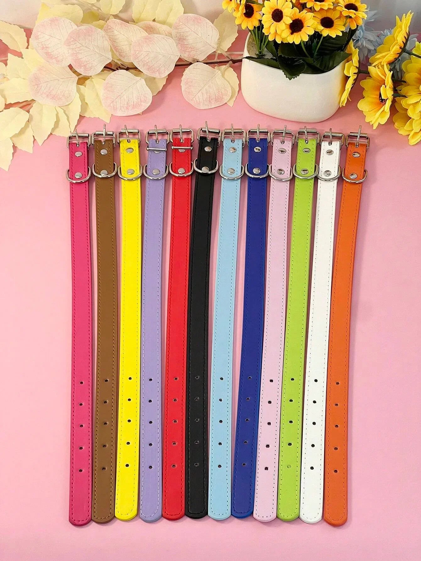 Dog Collar Simple Pet Collar Flat Cat Leather Collar with Bell Multicolor Non-strangled Collar