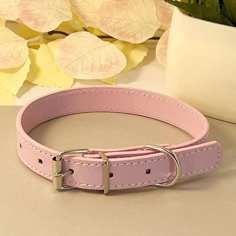 Dog Collar Simple Pet Collar Flat Cat Leather Collar with Bell Multicolor Non-strangled Collar