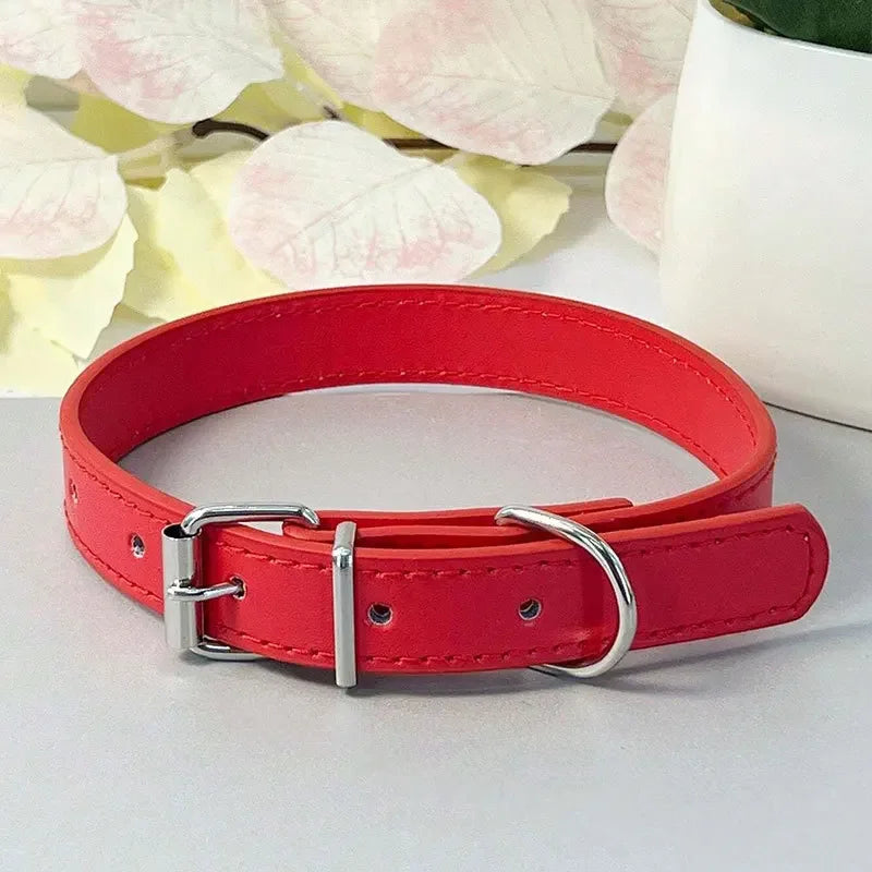 Dog Collar Simple Pet Collar Flat Cat Leather Collar with Bell Multicolor Non-strangled Collar