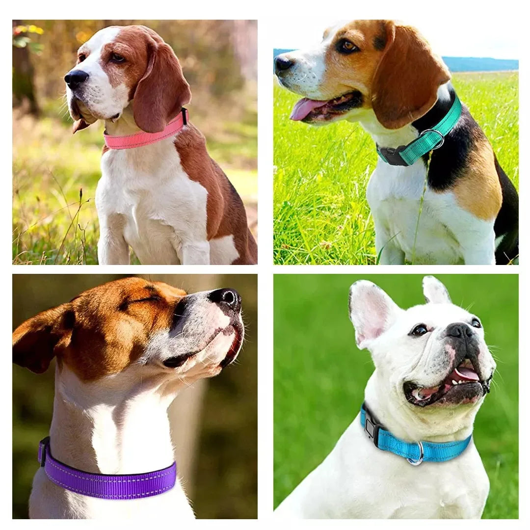 Dog Collar Nylon Soft Padded Adjustable Breathable Durable Comfortable Reflective Pet Collar for Small Medium Large Dog Bone Tag