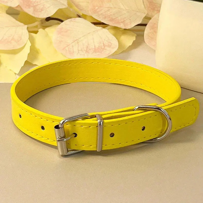 Dog Collar Simple Pet Collar Flat Cat Leather Collar with Bell Multicolor Non-strangled Collar