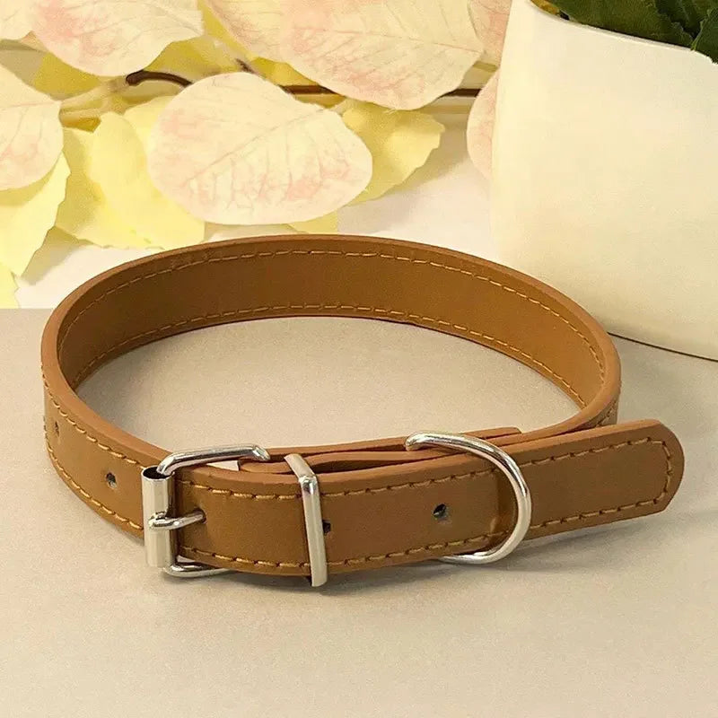 Dog Collar Simple Pet Collar Flat Cat Leather Collar with Bell Multicolor Non-strangled Collar