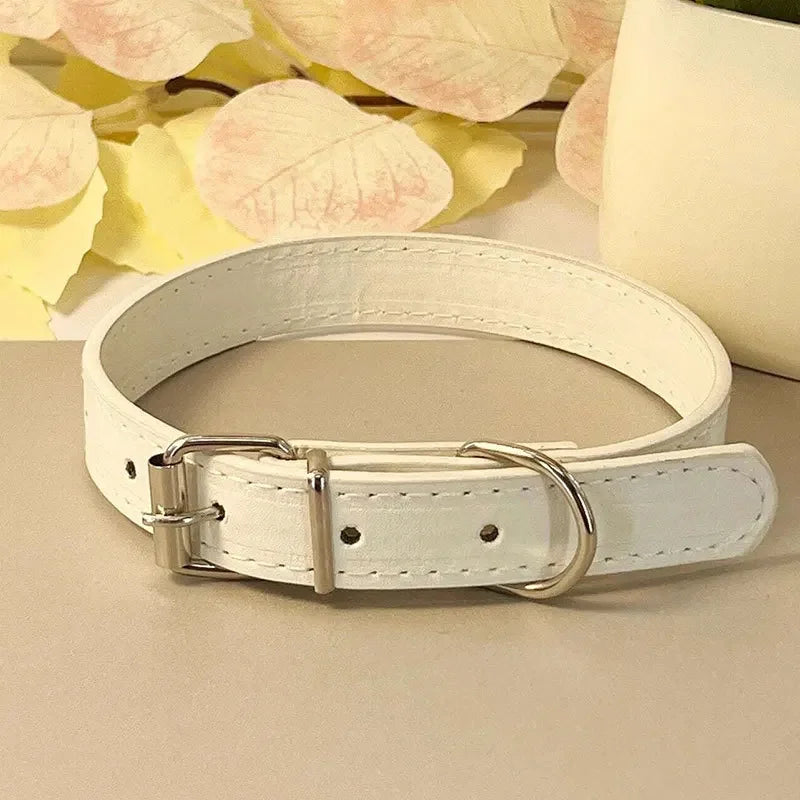 Dog Collar Simple Pet Collar Flat Cat Leather Collar with Bell Multicolor Non-strangled Collar